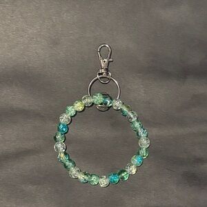 Green Beaded Keychain Bracelet (handmade)